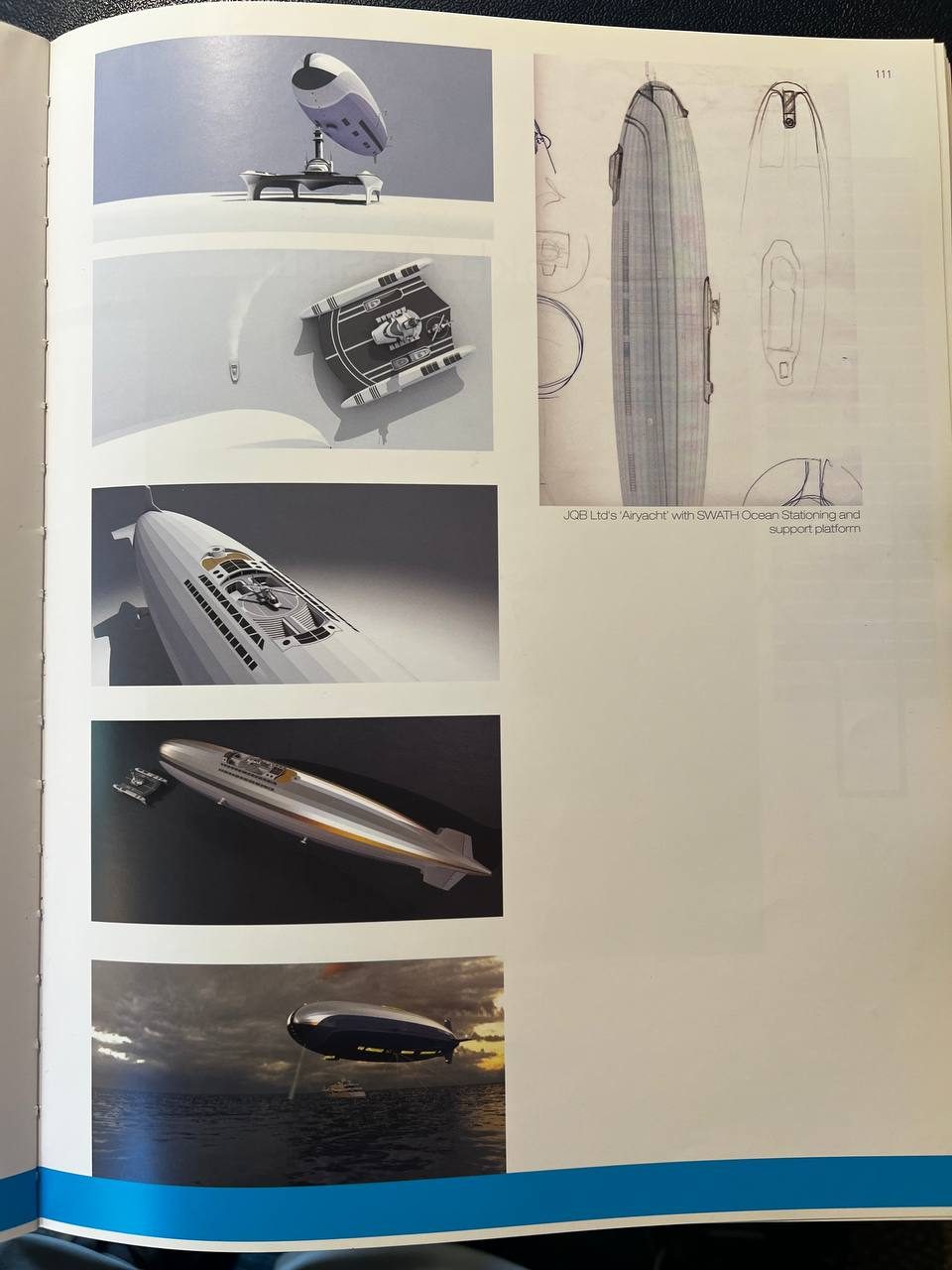 Page from the book IDEAS showing JQB Ltd’s Airyacht concept with SWATH ocean-stationing platform
