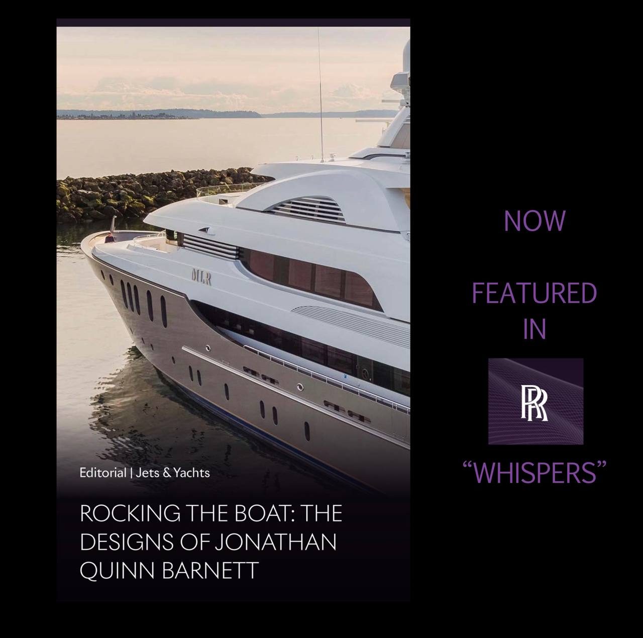 Rolls-Royce Whispers editorial cover showing the bow of MLR