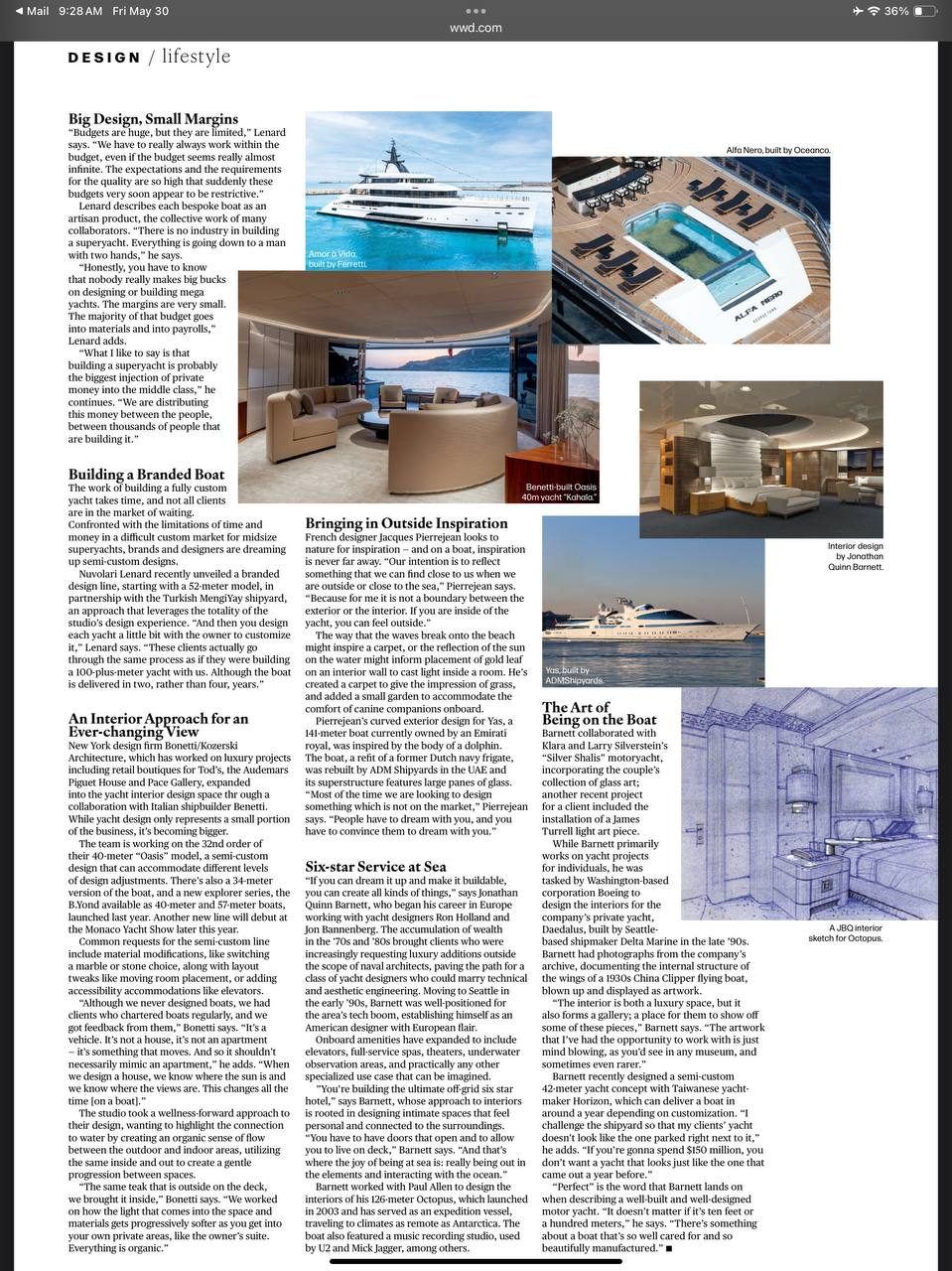 WWD Weekend page featuring an interior design sketch for Octopus by Jonathan Quinn Barnett