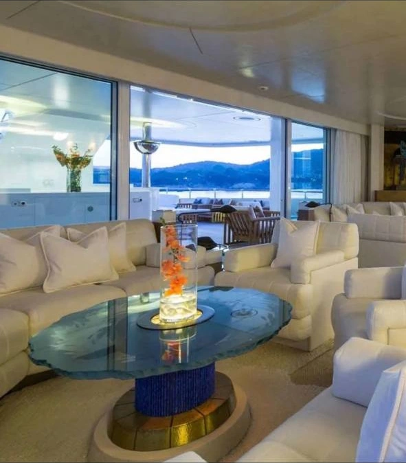 Skylounge aboard the 73-metre Coral Island, built by Lürssen and launched in 1994.